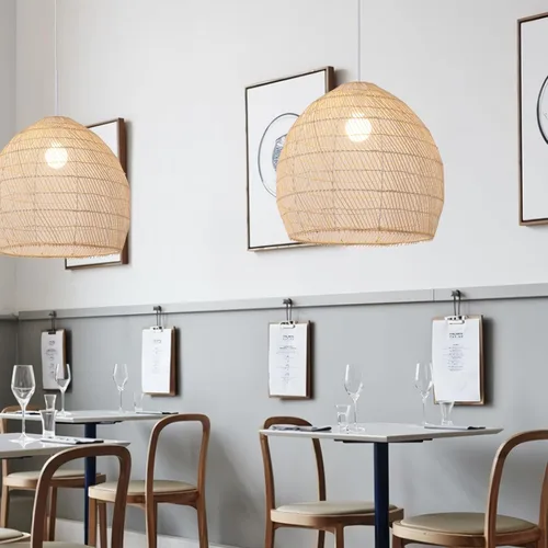 Miniatura 5 de Lámpara Colgante de Ratán de 1 Luz, 13.78" Luz Colgante de Ratán de Bambú Tejida a Mano, Candelabro de Mimbre para Isla de Cocina, Restaurante, Sala