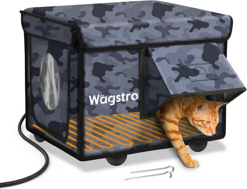 Casa climatizada para gatos para exteriores, toldo impermeable y puerta de escape, casas climatizadas para gatos de interior/exterior en invierno,