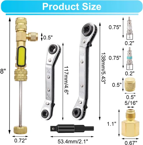 Miniatura 2 de TWTADE Herramienta de instalación de removedor de núcleo de válvula y kit de llave de servicio HVAC con 2 adaptadores de broca hexagonal, puerto SAE