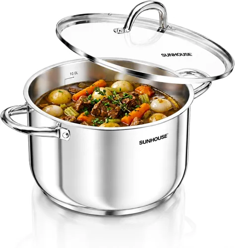 Miniatura 11 de SUNHOUSE Olla de horno holandés de hierro fundido esmaltado, horno holandés de 3 cuartos de galón con tapa para hornear pan, estofado, guisos, olla