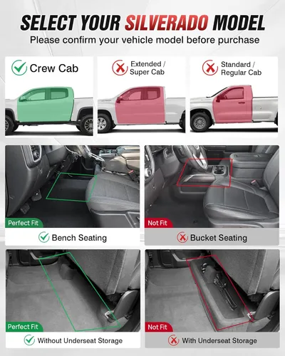 Miniatura 2 de Alfombrillas para 2020-2026 Chevy Silverado/GMC Sierra 1500/2500HD/3500HD de 2 filas y 4 puertas y 2019 1500 de 2 filas y 4 puertas sin caja