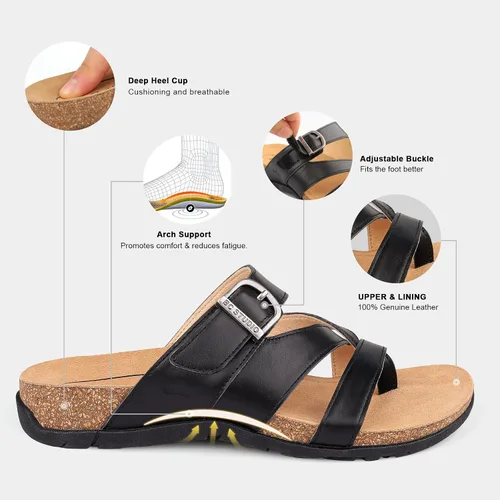 Miniatura 4 de BCSTUDIO Women's Orthopedic Flip Flop Sandals with Arch Support Comfortable Orthotic Summer Walking Casual Dressy Leather Flat Sandals for Women