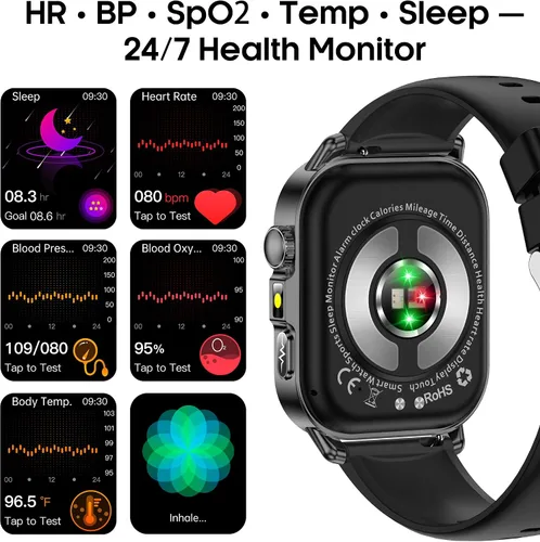 Miniatura 2 de Yowow BIT Reloj inteligente para hombres y mujeres con pantalla HD de 2.0 pulgadas, monitor de sueño de frecuencia cardíaca y oxígeno de presión