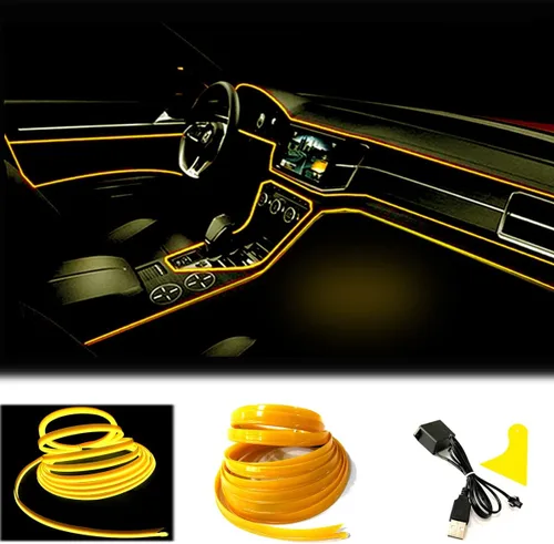 Miniatura 11 de Tira de luces LED de cable electroluminiscente azul para interior de automóvil, 6.5 pies de cable de neón con controlador USB de 5 voltios