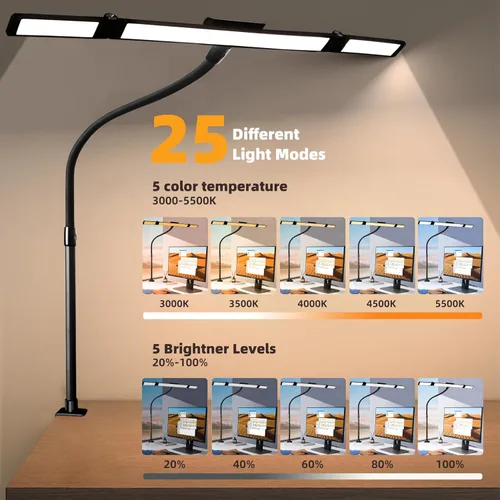 Miniatura 5 de BAYSQUIRREL Lámpara de escritorio LED con abrazadera, luz de escritorio con sensor humano, cuello de cisne, protección ocular remota, lámpara