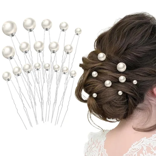Miniatura 7 de 18 horquillas para el pelo de perlas de boda, accesorios para el cabello en forma de U para novias, damas de honor, mujeres, dorado