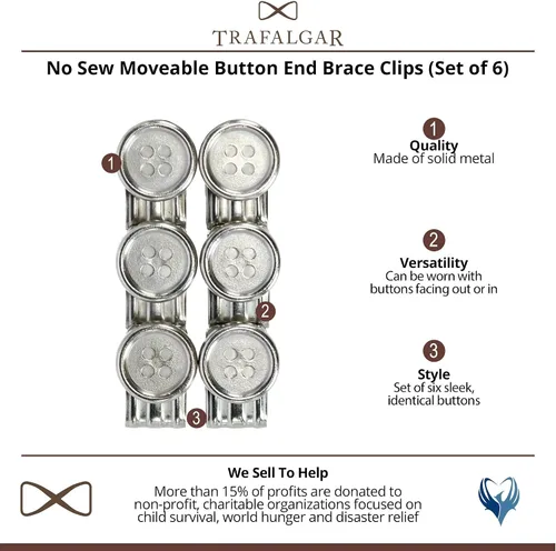 Miniatura 15 de Trafalgar Clips de botón movibles sin coser (juego de 6), Negro