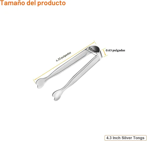 Miniatura 6 de Mini pinzas para servir, paquete de 18 pinzas de acero inoxidable para azúcar, pinzas de hielo de 4.3 pulgadas, pinzas para aperitivos de cocina