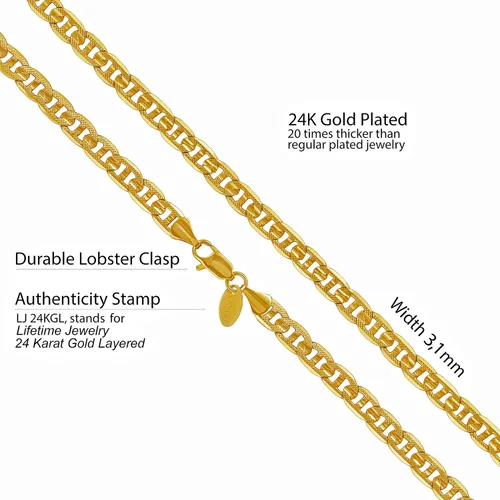 Miniatura 3 de LIFETIME JEWELRY - Collar de cadena de 0.118in, chapado en oro de 24 quilates