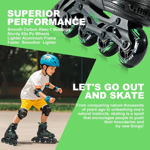 Miniatura 4 de PAPAISON Patines en línea para niños de 5 a 8 años, 8 a 12 años, tamaño ajustable, patines con cuchillas para principiantes para niños y jóvenes