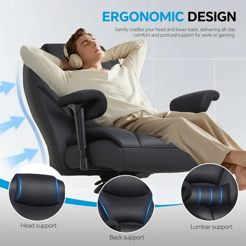 Miniatura 8 de Silla de escritorio de oficina grande y alta con reposabrazos de 5 posiciones, silla de oficina ejecutiva resistente de 650 libras, asiento extra