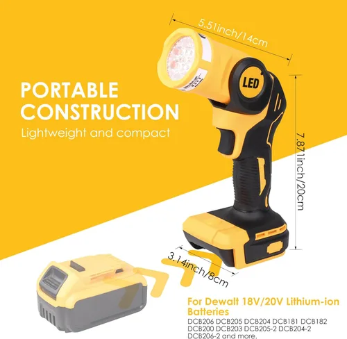 Miniatura 3 de OTYTY Luz de trabajo LED inalámbrica, compatible con batería DeWalt 20V Max, linterna recargable de 20W 1000LM, luz de inundación portátil, cabezal