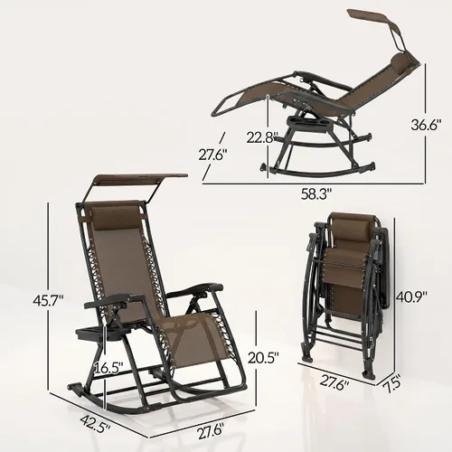 Miniatura 7 de Outsunny Mecedoras para exteriores, plegables, reclinables, de gravedad cero, mecedora de descanso con almohada, portavasos y soporte para teléfono