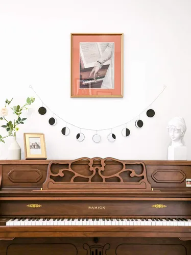 Miniatura 2 de Mkono Guirnalda de metal para colgar en la pared de fase lunar, estilo bohemio, decoración del hogar, con lunas de madera, regalo para ventana