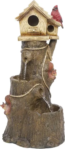 Miniatura 13 de Alpine Corporation Fuente de Agua para Pajareras de 3 Niveles de 35 Pulgadas de Alto para Exteriores con Acento de Cardenal, Decoración Rústica