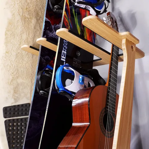 Miniatura 7 de Grassracks Estante vertical independiente para tablas de surf de alta calidad, soporte de bambú magistralmente hecho para 4 tablas de surf