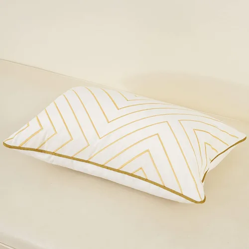 Miniatura 3 de Avigers Funda de cojín de terciopelo con líneas geométricas bordadas a rayas blanco dorado de 12 x 20 pulgadas, funda de almohada lumbar decorativa