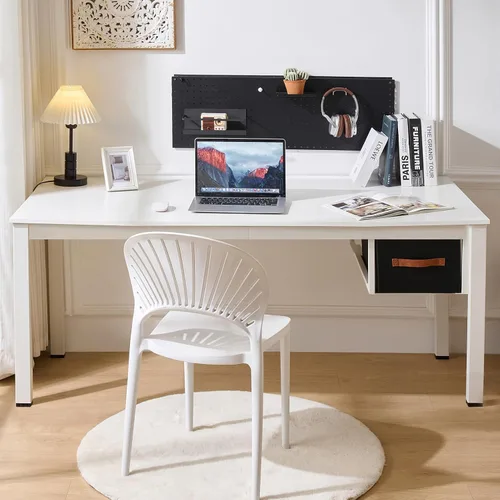 Miniatura 7 de Escritorio blanco para computadora con cajón, escritorios de trabajo de oficina en casa de 47 pulgadas, escritorio moderno para computadora