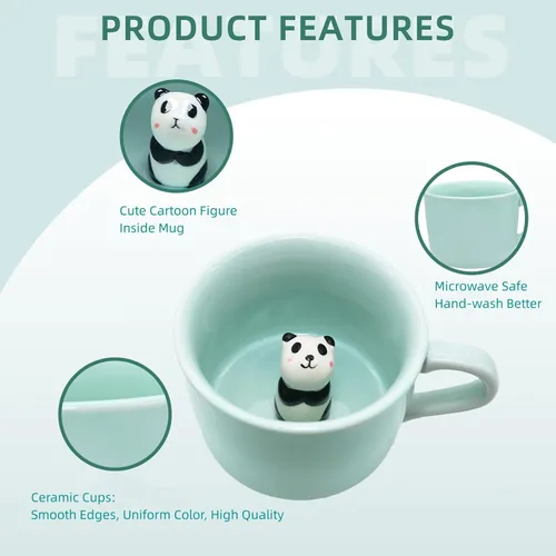 Miniatura 3 de Taza de café ZaH, 10 onzas, diseño con animal 3D en el fondo, Estándar, Panda