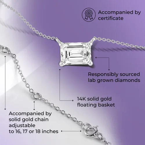 Miniatura 30 de La Joya Collares de diamantes de 1 quilate para mujer Collar de diamante solitario cultivado en laboratorio GH VS/SI Cadena de oro macizo
