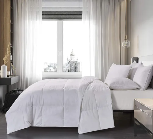 Miniatura 3 de Blue Ridge Home Fashions Home Fashion - Edredón de plumón de ganso blanco y plumas, 100% algodón, matrimonial/queen, todas las estaciones