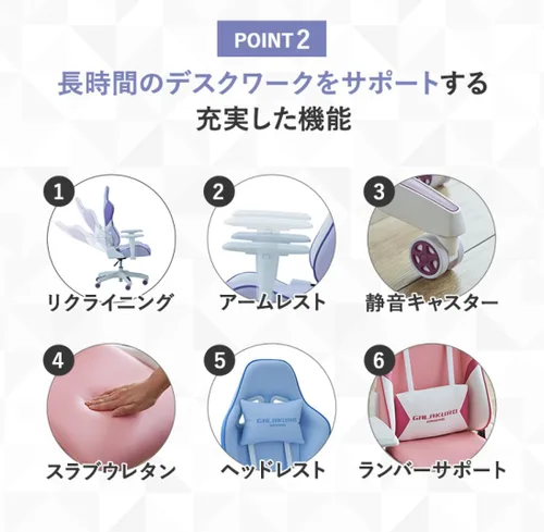 Miniatura 4 de 玄人志向 GALAKURO Gaming GG-C2/PAINT-RP - Silla pequeña para juegos, asiento bajo, piel sintética, color rosa y rosa