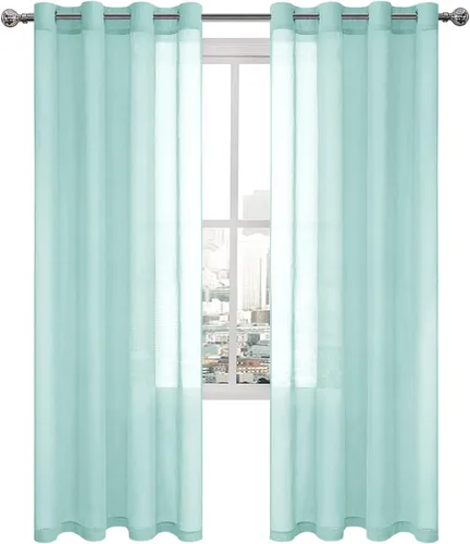Miniatura 127 de DWCN Cortinas traslúcidas color verde frijol para sala de estar y dormitorio - Cortinas voile con aspecto de lino sintético con ojales en la parte