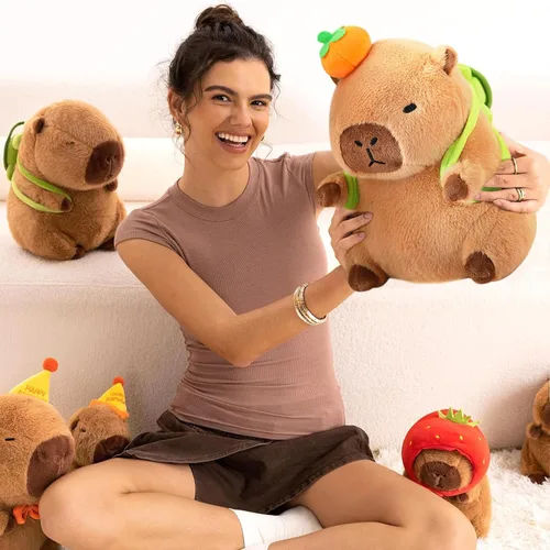 Miniatura 3 de Ditucu Bonita almohada de felpa Capybara naranja con mochila de tortuga, animales de peluche, juguetes de peluche Capibara, regalos para niños