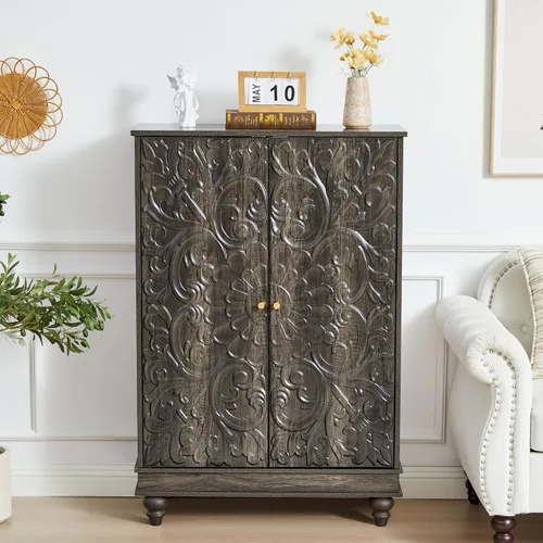 Aparador de buffet con almacenamiento, armario de almacenamiento de cocina con estantes ajustables y 2 puertas, mesa decorativa vintage para sala de