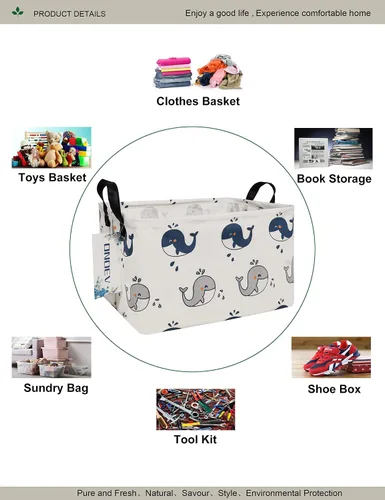 Miniatura 3 de Cesta de lavandería plegable rectangular, canasta de lona, cesta para guardería, adecuada para niños, oficina, dormitorio, ropa, almacenamiento
