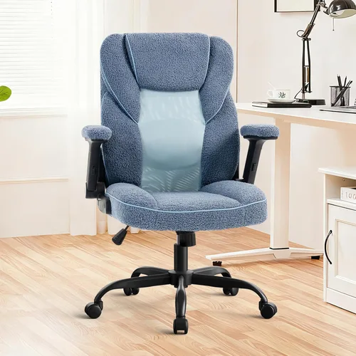 Miniatura 2 de SEATZONE Sillas de escritorio de oficina en casa con ruedas y reposabrazos, silla de oficina, cómoda malla ergonómica con tela polar de peluche