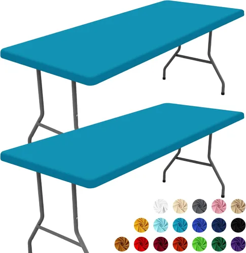 Miniatura 37 de Moosfor Paquete de 2 manteles rectangulares de elastano de 4 pies, elásticos y ajustables para pícnic, cubierta de mesa de patio elástica y lavable
