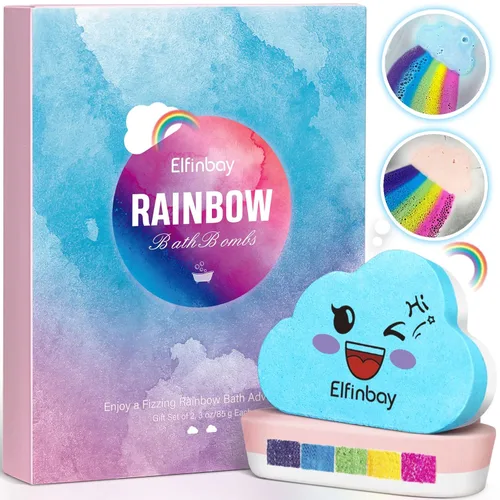 Bomba de baño Rainbow Cloud para niñas, 2 bombas de baño extra grandes hechas a mano para niños burbujeantes, bombas de baño seguras para niños,