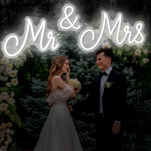 Miniatura 7 de Letrero de neón Mr and Mrs para boda de 25 x 7 pulgadas, luz de neón LED, fondo de pared, decoración de recepción de boda USB, regalos para Blanco