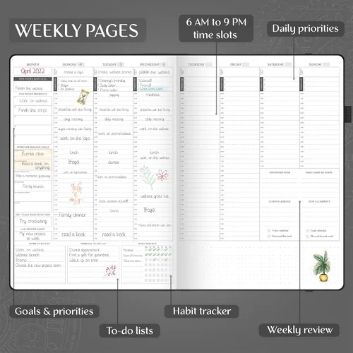 Miniatura 3 de Legend Hourly Planner PRO Premium – Agenda sin fecha con ranuras de tiempo – Organizador personal semanal, mensual y diario, A4 (negro)