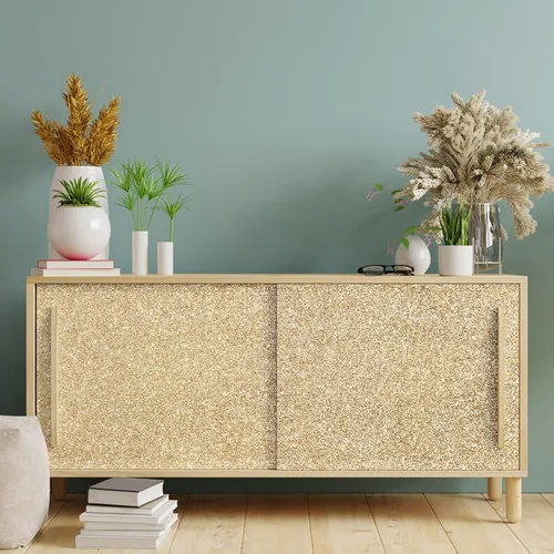 Miniatura 3 de VEELIKE 15.7"x118" Papel pintado de oro champán con purpurina para despegar y pegar, papel de contacto autoadhesivo extraíble con purpurina, rollo