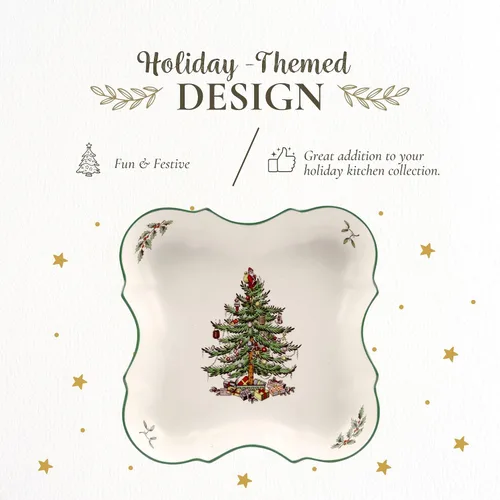 Miniatura 3 de Spode - Bandeja de árbol de Navidad Devonia - 8.5 pulgadas Ensaladera festiva en loza fina para ensalada, pasta, fruta - Vajilla de fiesta - Apto