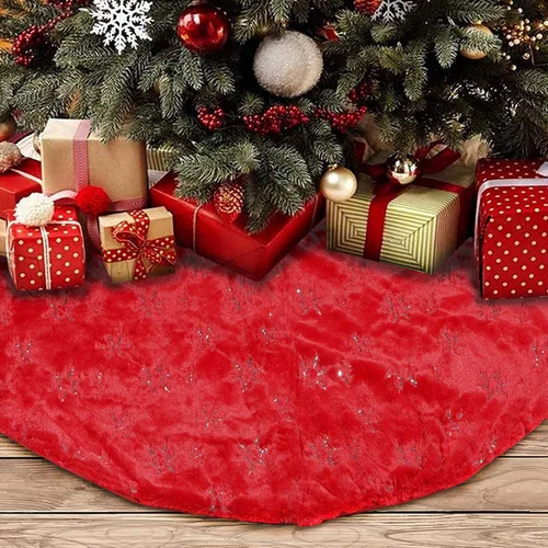 Miniatura 8 de Falda de Árbol de Navidad - Falda de árbol de 48 pulgadas grande roja con falda de árbol de piel sintética suave de alta gama para decoraciones