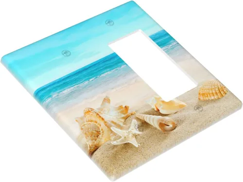 Miniatura 3 de Cubierta para interruptor de luz, diseño de conchas marinas en la playa, placas de pared de 2 bandas, 1 paquete