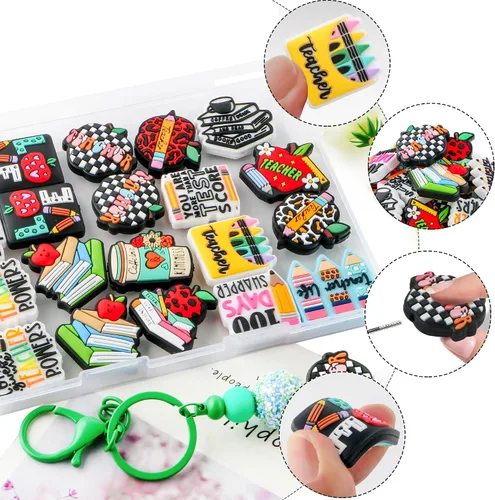 Miniatura 6 de Sunrony 20 cuentas focales de silicona para profesores a granel, patrón de cuentas focales de silicona para hacer llaveros, bolígrafos y decoración