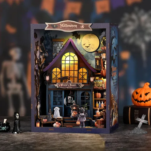 Miniatura 9 de Kit de rincón de libros, casa en miniatura de madera 3D Biblioteca de rimas antiguas para decoración de estanterías, manualidades relajantes