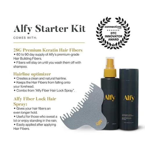 Miniatura 6 de Alfy Kit de iniciación – Fibras capilares para adelgazar el cabello – Fibras de queratina de primera calidad para hombres y mujeres – Fibras