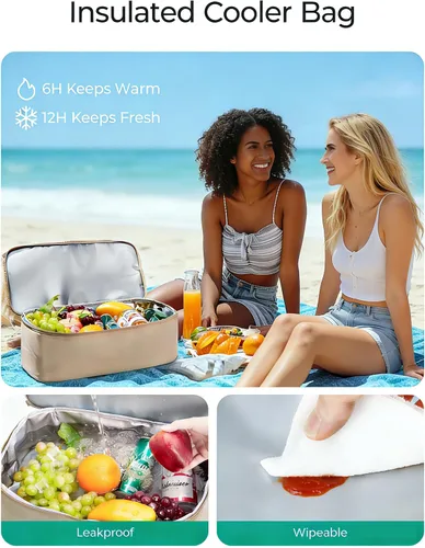 Miniatura 3 de BAGSMART Bolsa de playa para mujeres, bolsas de malla tipo tote con cremallera, esenciales de vacaciones a prueba de arena con enfriador
