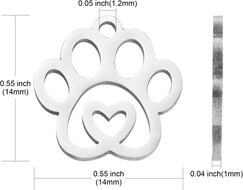 Miniatura 2 de Ipotkitt 10 dijes de huella de acero inoxidable 304 para mascotas, perros, gatos, huellas de corazón, para manualidades, joyas, collares