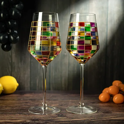 Miniatura 5 de The Wine Savant Renaissance - Juego de 2 copas de vino manchadas festivas, multicolor, regalo de bar en casa, vasos de colores, cristalería arcoíris