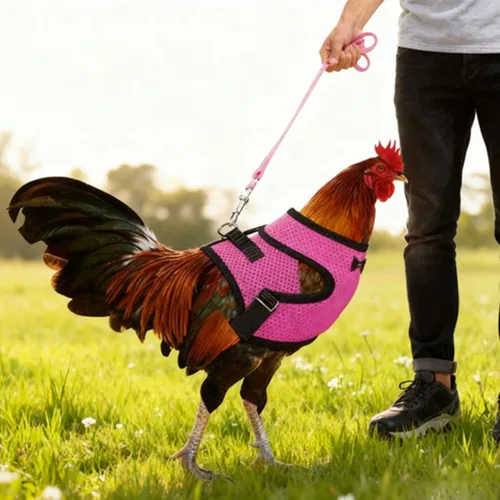 Miniatura 3 de Juego de arnés y correa para pollo, malla ajustable, transpirable, arnés de entrenamiento de pato, correas para mascotas, correas para ganso, Azul