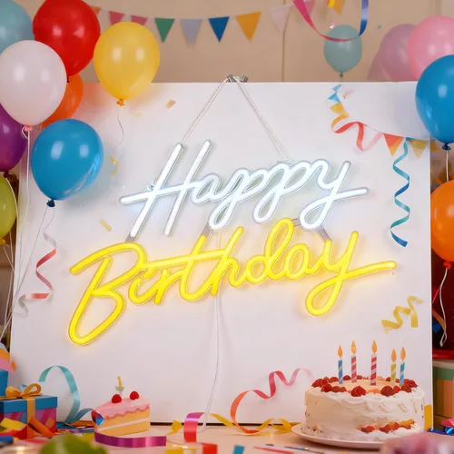 Miniatura 2 de Letrero de neón de feliz cumpleaños, letrero de neón para decoración de pared, luz de neón regulable alimentada por USB, letrero LED de feliz