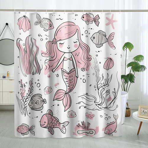 Miniatura 17 de Juego de cortinas de ducha de ballena azul, divertidas cortinas de ducha de dibujos animados de océano para baño, decoración de baño para niños