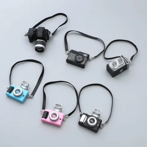 Miniatura 3 de ONEST 6 piezas de mini cámaras para accesorios de muñeca, adorno de cámara en miniatura, mini casa de muñecas, cámara vintage de utilería para mini
