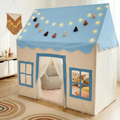 Miniatura 11 de Little Dove Tienda de campaña para niños con alfombra, luces de estrella, guirnalda de borlas, casa de juegos para niños con ventanas fáciles